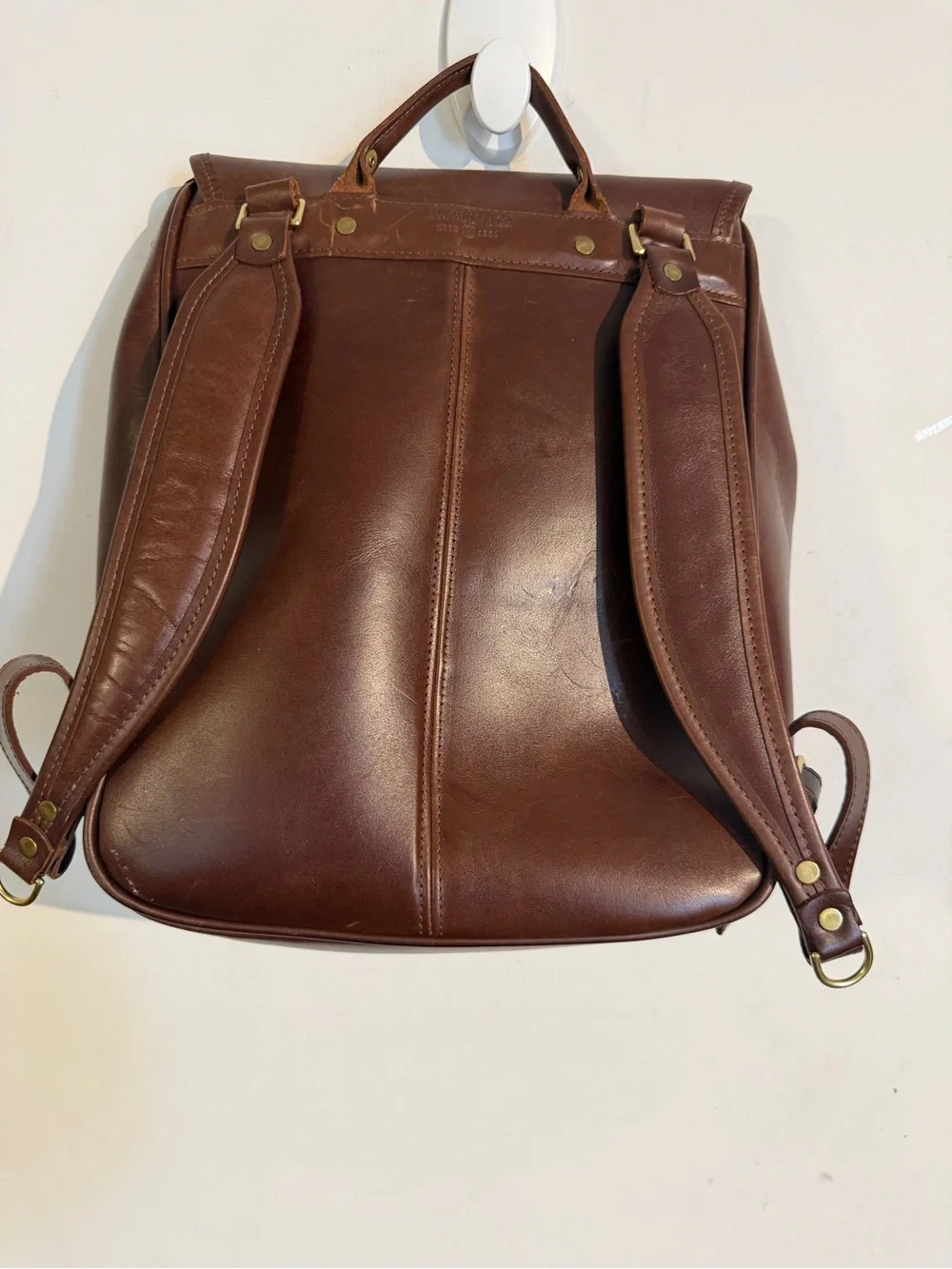 JW Hulme Co. Brown Leather Men's Backpack with Brass Buckles